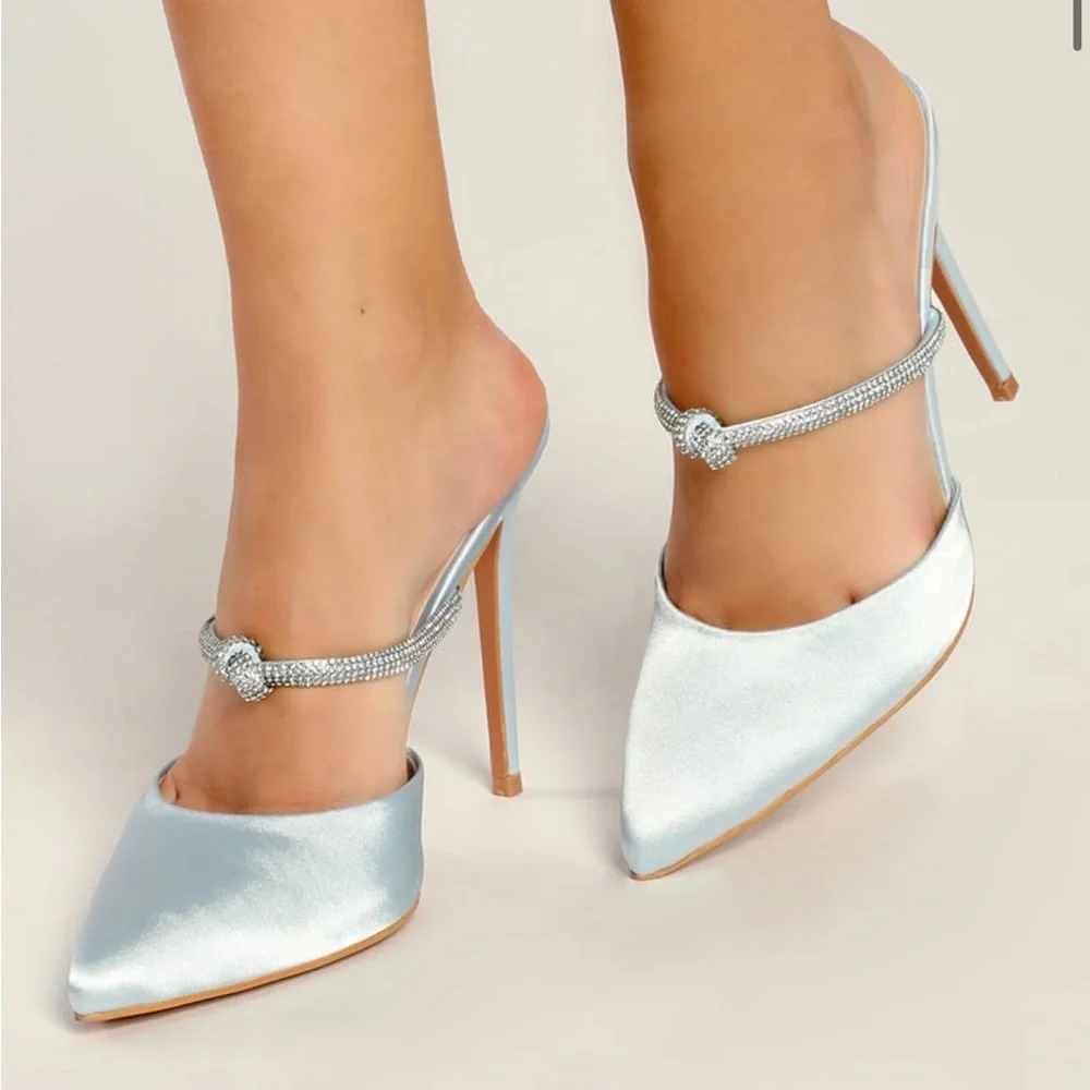 Blue Satin Rhinestone Pumps - Picture 1 of 7